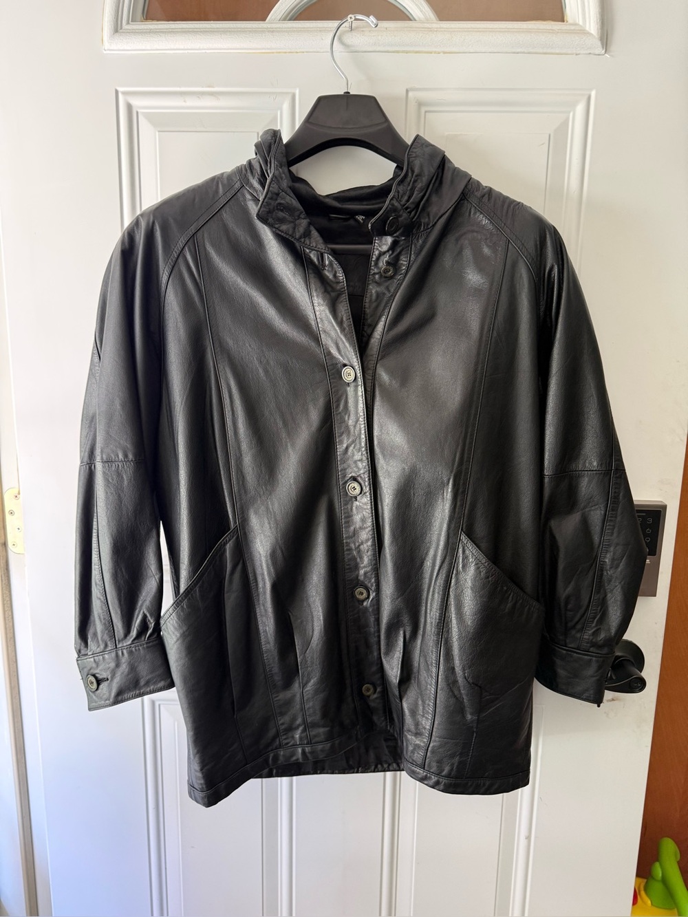 Jacqueline Ferrar Black Leather Button-Front Jacket